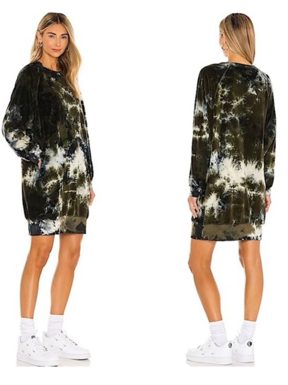 Electric & Rose Sunday Tie Dye Sweatshirt Dress in Olive Green Sz M
